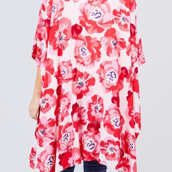 Red Floral Print Kimono - Picture 3 of 4